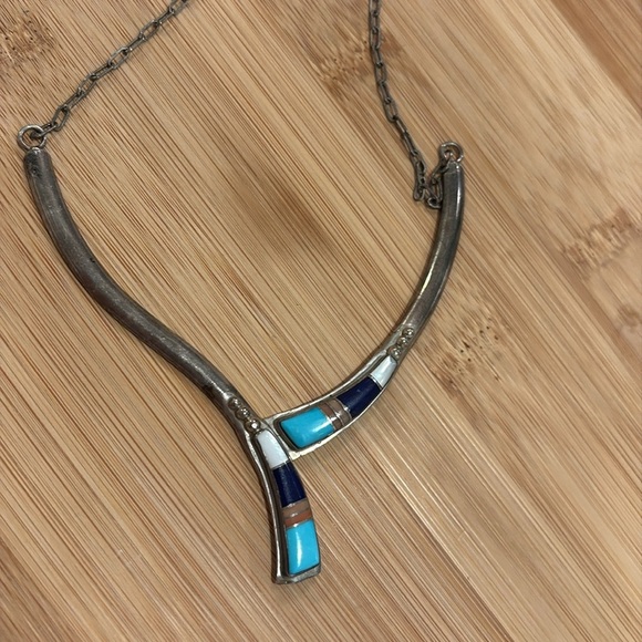 Navajo Signed M. Spencer
Sterling S 18" Necklace, Turquoise, MOP, Lapis, Zuni - Picture 11 of 12